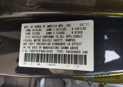 2011 Honda Accord 3.5 Ex-L z USA, uszkodzony, nr VIN 1HGCP3F87BA018436